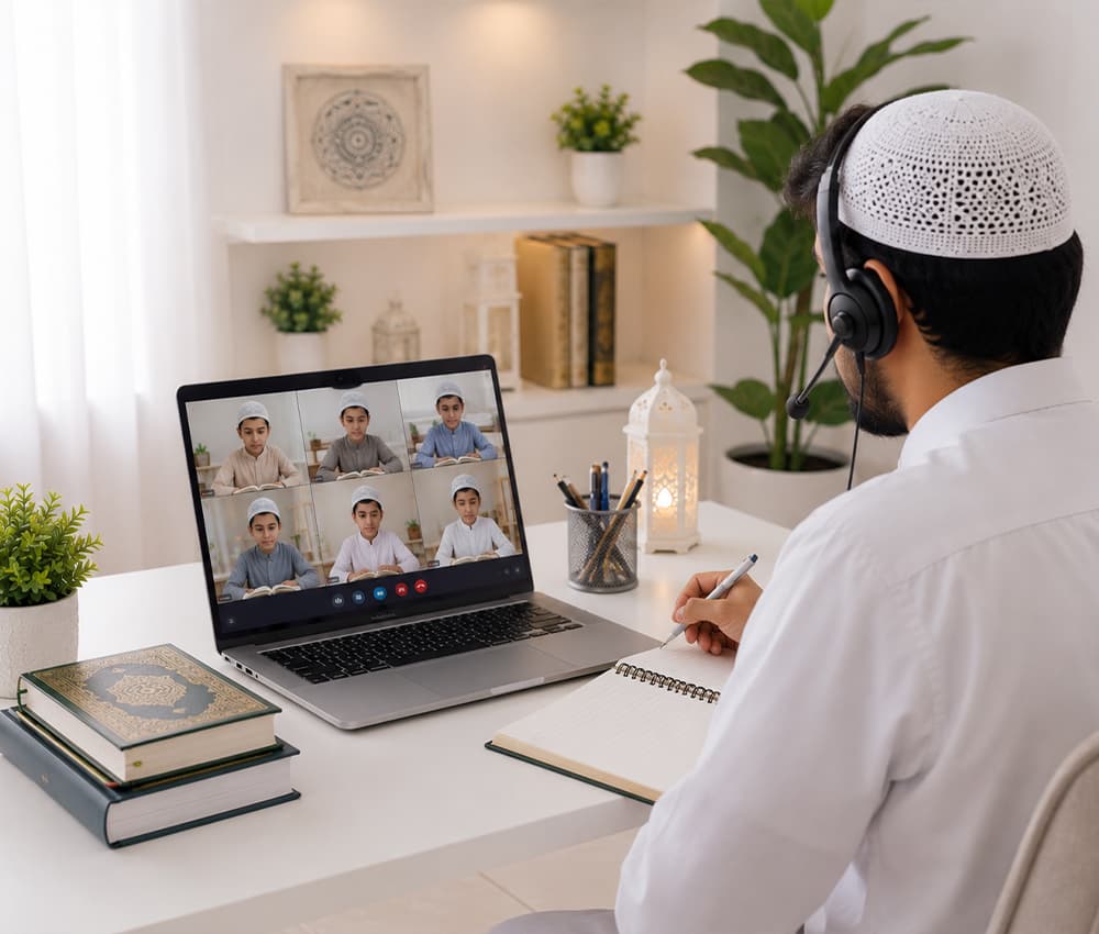 Students attending a live group Quran class online